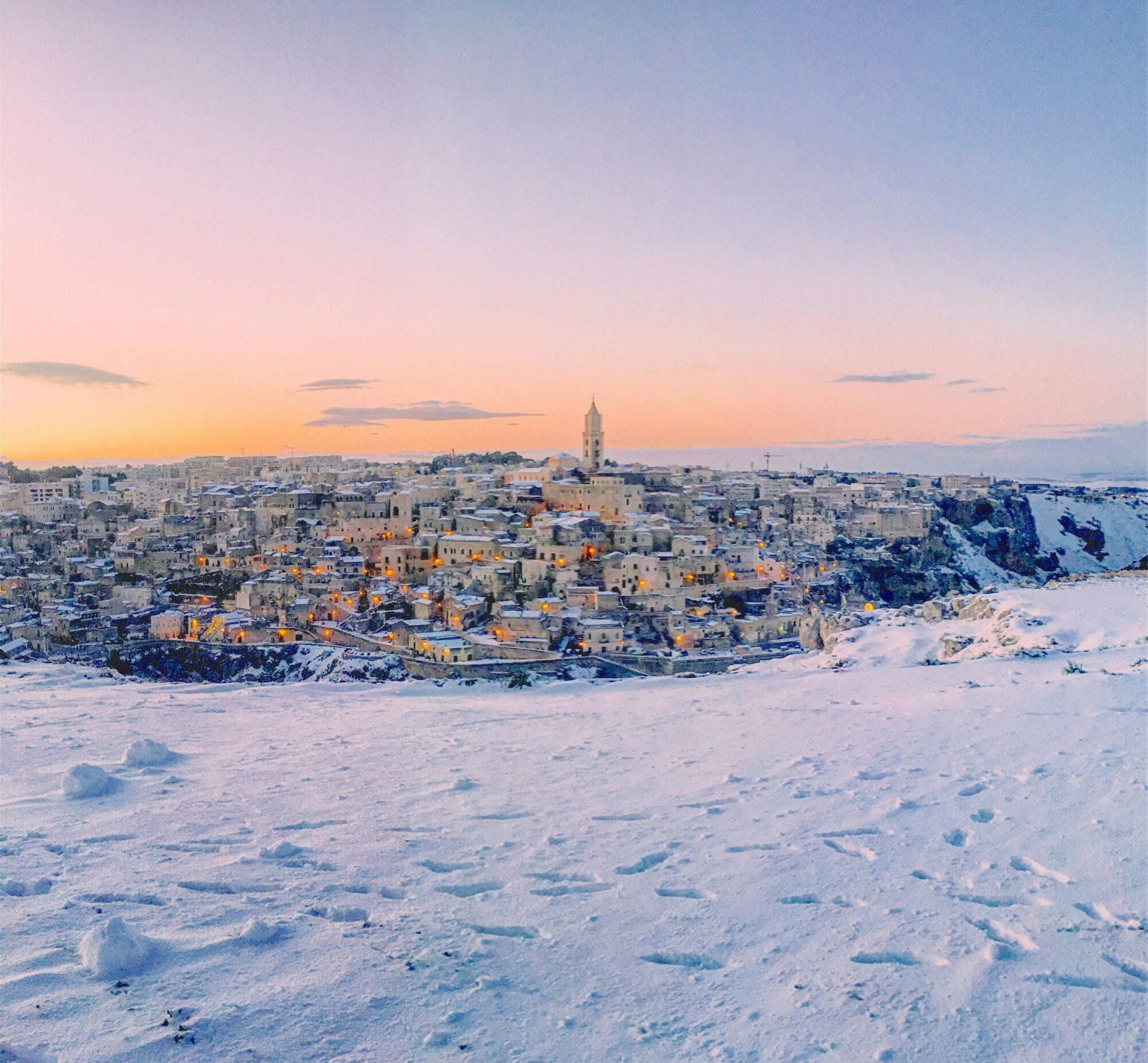 Matera en hiver sous la neige